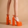image:imageHee grand Womens Platform Heeled Sandals Closed Square Toe Ankle Buckle Strap Chunky High Heels Pumps Mary Janes Fashion Party Dress ShoesAorangesatin