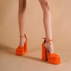 image:imageHee grand Womens Platform Heeled Sandals Closed Square Toe Ankle Buckle Strap Chunky High Heels Pumps Mary Janes Fashion Party Dress ShoesAorangesatin