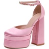 image:imageHee grand Womens Platform Heeled Sandals Closed Square Toe Ankle Buckle Strap Chunky High Heels Pumps Mary Janes Fashion Party Dress ShoesApinksatin