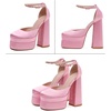 image:imageHee grand Womens Platform Heeled Sandals Closed Square Toe Ankle Buckle Strap Chunky High Heels Pumps Mary Janes Fashion Party Dress ShoesApinksatin