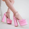 image:imageHee grand Womens Platform Heeled Sandals Closed Square Toe Ankle Buckle Strap Chunky High Heels Pumps Mary Janes Fashion Party Dress ShoesApinksatin