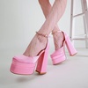 image:imageHee grand Womens Platform Heeled Sandals Closed Square Toe Ankle Buckle Strap Chunky High Heels Pumps Mary Janes Fashion Party Dress ShoesApinksatin