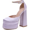 image:imageHee grand Womens Platform Heeled Sandals Closed Square Toe Ankle Buckle Strap Chunky High Heels Pumps Mary Janes Fashion Party Dress ShoesApurplesatin