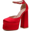 image:imageHee grand Womens Platform Heeled Sandals Closed Square Toe Ankle Buckle Strap Chunky High Heels Pumps Mary Janes Fashion Party Dress ShoesAredsatin