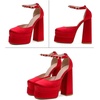 image:imageHee grand Womens Platform Heeled Sandals Closed Square Toe Ankle Buckle Strap Chunky High Heels Pumps Mary Janes Fashion Party Dress ShoesAredsatin
