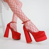 image:imageHee grand Womens Platform Heeled Sandals Closed Square Toe Ankle Buckle Strap Chunky High Heels Pumps Mary Janes Fashion Party Dress ShoesAredsatin