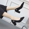image:imageHee grand Womens Pointed Toe Block Heel Pumps Cutout SlipOn Dress Shoes Comfortable Work Heels with BowSuedeblack