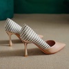 image:imageHee grand Womens Pointed Toe High Heels Glittering Sequins Dress Shoes for Wedding Party Stieletto PumpsPlaidapricot