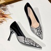 image:imageHee grand Womens Pointed Toe High Heels Glittering Sequins Dress Shoes for Wedding Party Stieletto PumpsSnakeblack