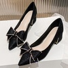 image:imageHee grand Womens Pointed Toe Rhinestone Bow Low Heel Pumps SlipOn Glitter Dress Shoes for Wedding Bridal Party Evening154black