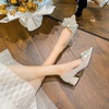 image:imageHee grand Womens Pointed Toe Rhinestone Bow Low Heel Pumps SlipOn Glitter Dress Shoes for Wedding Bridal Party Evening182apricot