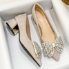 image:imageHee grand Womens Pointed Toe Rhinestone Bow Low Heel Pumps SlipOn Glitter Dress Shoes for Wedding Bridal Party Evening182apricot