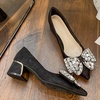 image:imageHee grand Womens Pointed Toe Rhinestone Bow Low Heel Pumps SlipOn Glitter Dress Shoes for Wedding Bridal Party Evening182black