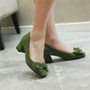 image:imageHee grand Womens Pumps Suede Square Toe Chunky Block Mid Heels Comfortable Work Heel Shoes Bow Dress Shoes187green