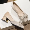 image:imageHee grand Womens Rhinestone Pearl Bow Square Toe Block Heel Pumps Slip On Chunky Low Heel Dress Shoes Comfortable Wedding Bridal Party Office Work Shoes for Ladies158apricot