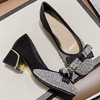 image:imageHee grand Womens Rhinestone Pearl Bow Square Toe Block Heel Pumps Slip On Chunky Low Heel Dress Shoes Comfortable Wedding Bridal Party Office Work Shoes for Ladies159black