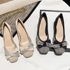image:imageHee grand Womens Rhinestone Pearl Bow Square Toe Block Heel Pumps Slip On Chunky Low Heel Dress Shoes Comfortable Wedding Bridal Party Office Work Shoes for Ladies159black