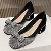 image:imageHee grand Womens Rhinestone Pearl Bow Square Toe Block Heel Pumps Slip On Chunky Low Heel Dress Shoes Comfortable Wedding Bridal Party Office Work Shoes for Ladies158black