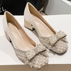 image:imageHee grand Womens Rhinestone Pearl Bow Square Toe Block Heel Pumps Slip On Chunky Low Heel Dress Shoes Comfortable Wedding Bridal Party Office Work Shoes for Ladies158apricot