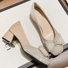 image:imageHee grand Womens Rhinestone Pearl Bow Square Toe Block Heel Pumps Slip On Chunky Low Heel Dress Shoes Comfortable Wedding Bridal Party Office Work Shoes for Ladies160apricot