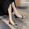 image:imageHee grand Womens Rhinestone Pearl Bow Square Toe Block Heel Pumps Slip On Chunky Low Heel Dress Shoes Comfortable Wedding Bridal Party Office Work Shoes for Ladies159black