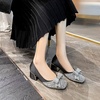image:imageHee grand Womens Rhinestone Pearl Bow Square Toe Block Heel Pumps Slip On Chunky Low Heel Dress Shoes Comfortable Wedding Bridal Party Office Work Shoes for Ladies158black