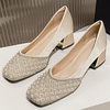 image:imageHee grand Womens Rhinestone Pearl Bow Square Toe Block Heel Pumps Slip On Chunky Low Heel Dress Shoes Comfortable Wedding Bridal Party Office Work Shoes for Ladies157apricot