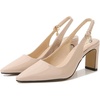 image:imageHee grand Womens Slingback Pointed Toe Chunky Heels Pumps Comfort Office Lady High Heeled Sandals Patent Leather Dress ShoesApricot