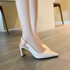 image:imageHee grand Womens Slingback Pointed Toe Chunky Heels Pumps Comfort Office Lady High Heeled Sandals Patent Leather Dress ShoesApricot