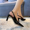 image:imageHee grand Womens Slingback Pointed Toe Chunky Heels Pumps Comfort Office Lady High Heeled Sandals Patent Leather Dress ShoesBlack