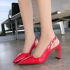 image:imageHee grand Womens Slingback Pointed Toe Chunky Heels Pumps Comfort Office Lady High Heeled Sandals Patent Leather Dress ShoesRed