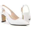 image:imageHee grand Womens Slingback Pointed Toe Chunky Heels Pumps Comfort Office Lady High Heeled Sandals Patent Leather Dress ShoesWhite