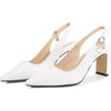 image:imageHee grand Womens Slingback Pointed Toe Chunky Heels Pumps Comfort Office Lady High Heeled Sandals Patent Leather Dress ShoesWhite