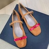 image:imageHee grand Womens Square Toe Bowknot Mary Jane Shoes Ankle Strap Ballet Flats Comfortable Suede Dress ShoesAmber Yellow