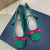 image:imageHee grand Womens Square Toe Bowknot Mary Jane Shoes Ankle Strap Ballet Flats Comfortable Suede Dress ShoesGrass Green