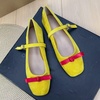 image:imageHee grand Womens Square Toe Bowknot Mary Jane Shoes Ankle Strap Ballet Flats Comfortable Suede Dress ShoesLemon Yellow