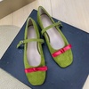 image:imageHee grand Womens Square Toe Bowknot Mary Jane Shoes Ankle Strap Ballet Flats Comfortable Suede Dress ShoesMatcha Green