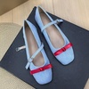 image:imageHee grand Womens Square Toe Bowknot Mary Jane Shoes Ankle Strap Ballet Flats Comfortable Suede Dress ShoesSky Blue