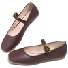 image:imageHee grand Womens Square Toe Mary Jane Shoes Ankle Strap Ballet Flats Comfortable PU Leather Dress ShoesDark Brown