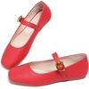 image:imageHee grand Womens Square Toe Mary Jane Shoes Ankle Strap Ballet Flats Comfortable PU Leather Dress ShoesRed