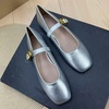 image:imageHee grand Womens Square Toe Mary Jane Shoes Ankle Strap Ballet Flats Comfortable PU Leather Dress ShoesSilver