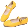 image:imageHee grand Womens Square Toe Mary Jane Shoes Ankle Strap Ballet Flats Comfortable PU Leather Dress ShoesYellow