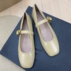 image:imageHee grand Womens Square Toe Mary Jane Shoes Ankle Strap Ballet Flats Comfortable PU Leather Dress ShoesYellow Apricot