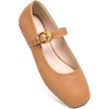 image:imageHee grand Womens Square Toe Mary Jane Shoes Ankle Strap Ballet Flats Comfortable PU Leather Dress ShoesYellow Brown