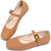 image:imageHee grand Womens Square Toe Mary Jane Shoes Ankle Strap Ballet Flats Comfortable PU Leather Dress ShoesYellow Brown