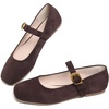 image:imageHee grand Womens Square Toe Mary Jane Shoes Ankle Strap Ballet Flats Comfortable Suede Dress ShoesDark Brown