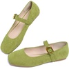 image:imageHee grand Womens Square Toe Mary Jane Shoes Ankle Strap Ballet Flats Comfortable Suede Dress ShoesMustard Green