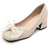 image:imageHee grand Cute Pearl Bowknot Heels for Women Comfy Square Toe Chunky Block Low Heel Office Work Pumps Fashion Glitter Heeled Shoes164apricot