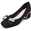 image:imageHee grand Cute Pearl Bowknot Heels for Women Comfy Square Toe Chunky Block Low Heel Office Work Pumps Fashion Glitter Heeled Shoes174black