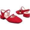 image:imageHee grand Mary Jane Chunky Heels for Women Dressy Closed Square Toe Ankle Buckles Block Heels Comfortable Suede Low Heel Office Work Pumps Slingback Sandals194red